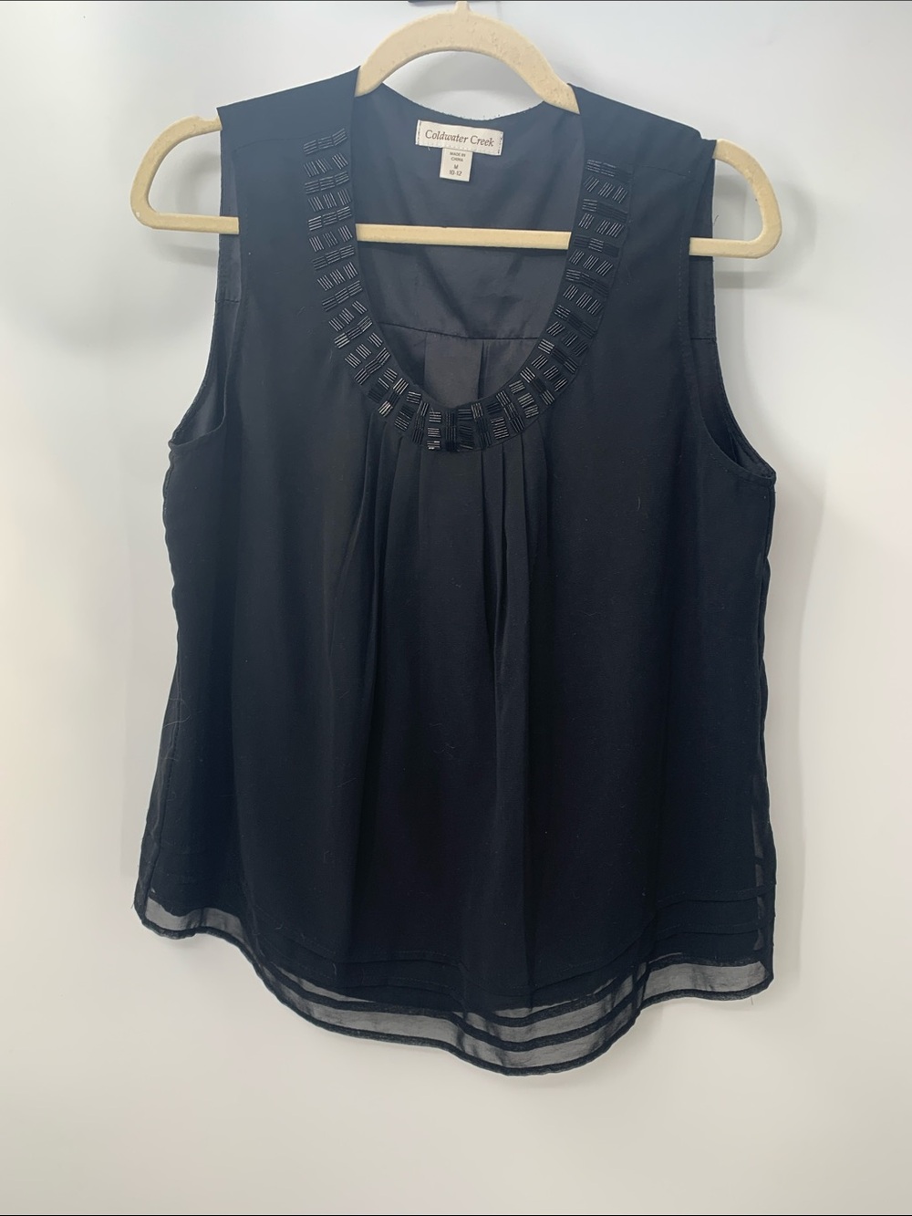 Coldwater Creek Women's Black Beaded Scoop Neck Sleeveless Blouse M